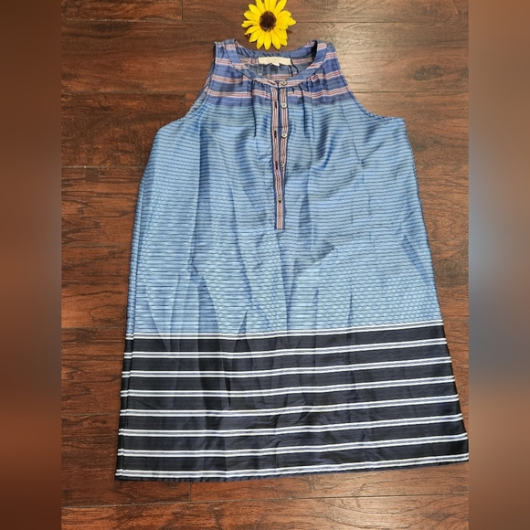 LOFT Blue Striped Sleeveless Henley Lightweight Dress 💓 - Picture 2 of 6